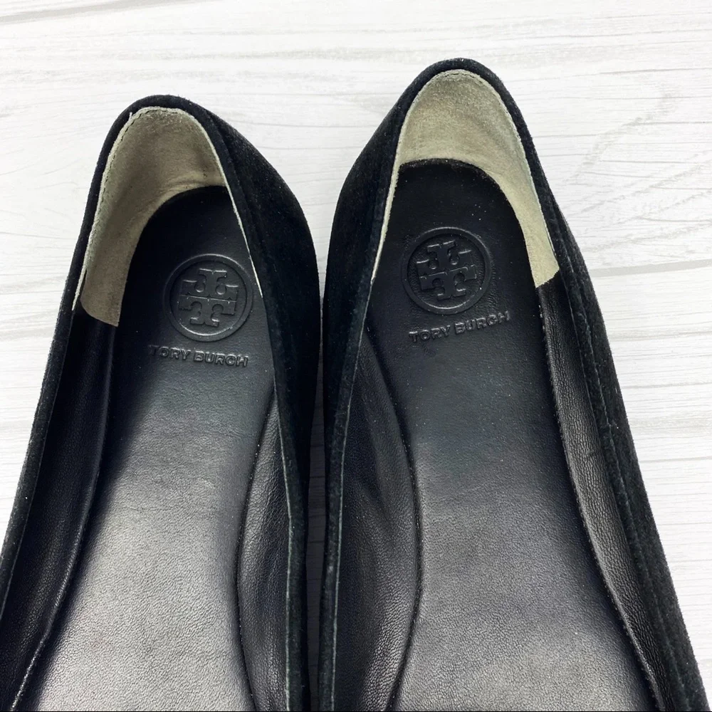 TORY BURCH Black Suede Emblem Loafers Flats